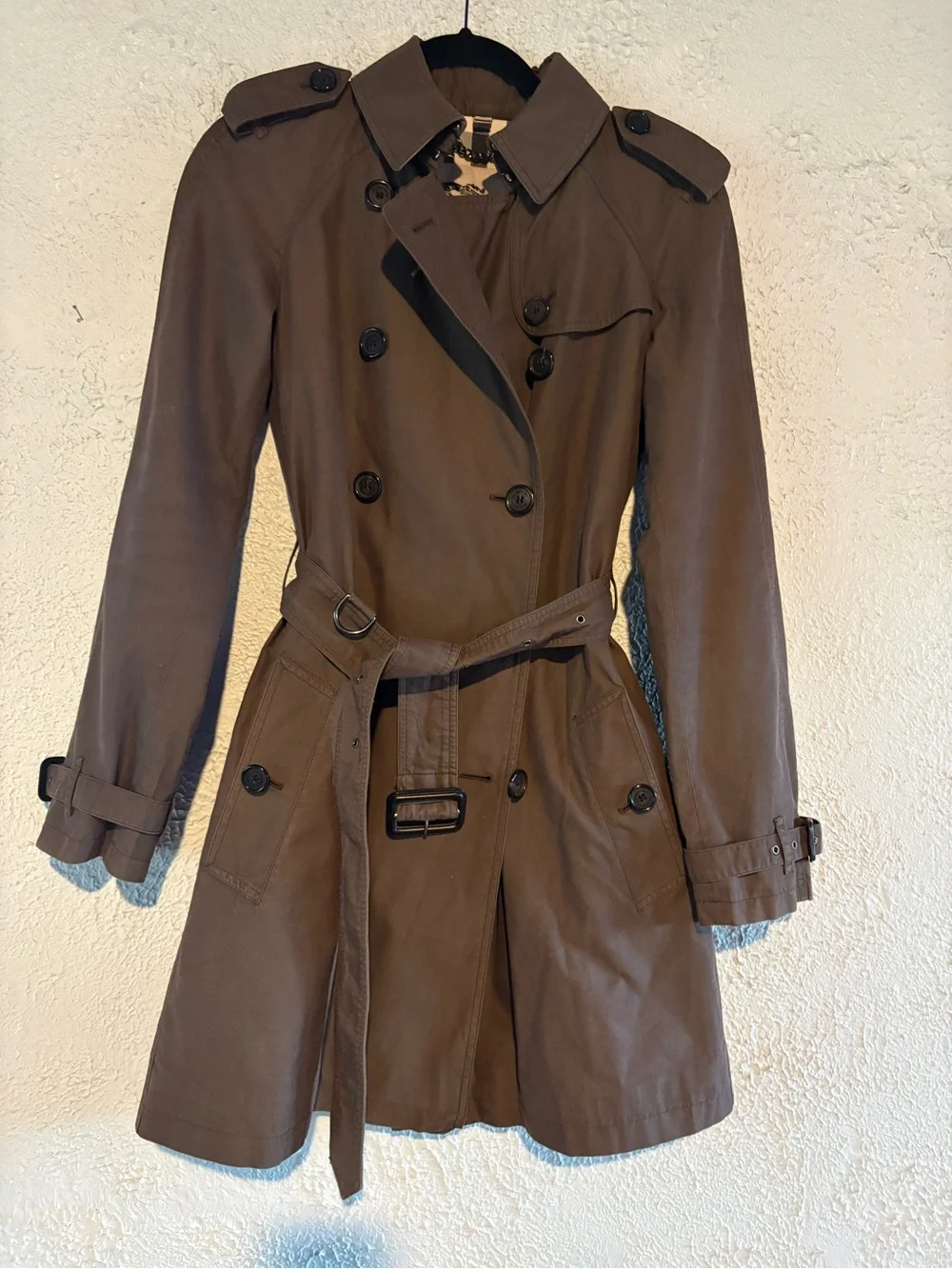 Classic Women's Burberry Olive/Brown Trench Coat with Belt - Picture 1 of 11